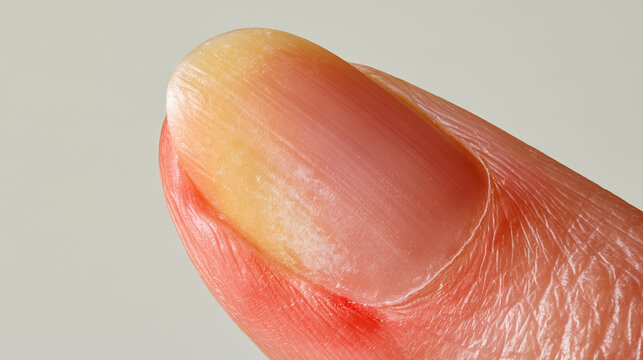 Macro Close-Up of Candidal Onychomycosis Fungal Infection on Human Fingernail