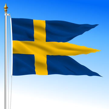 Sweden Navy swallow-tail waving flag, european union, vector illustration