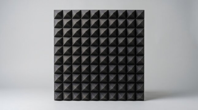 Acoustic foam panel with pyramid texture, urban noise pollution and soundproofing technology concept