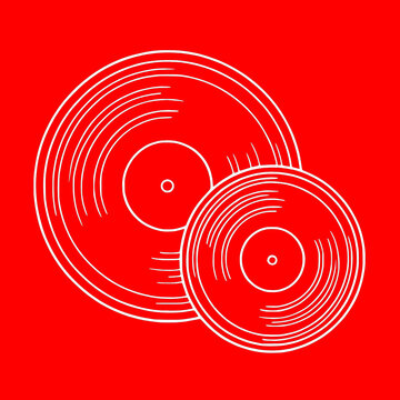 Red and white vinyl records line art vinyl icon LP and 7 inch