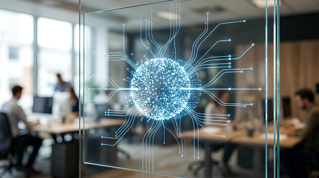 AI Neural Network Concept in Modern Corporate Office