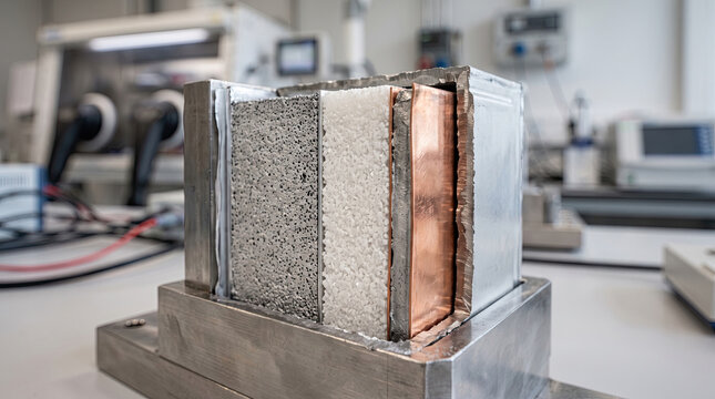 Solid State Battery Cell Cross Section Showing Anode Cathode Layers