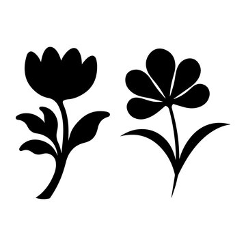 Floral Silhouette Collection, Tulip and Clover Style Botanical Black Vector