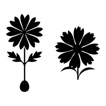 Daisy Flower Silhouette Collection, Decorative Floral Black Vector Illustration