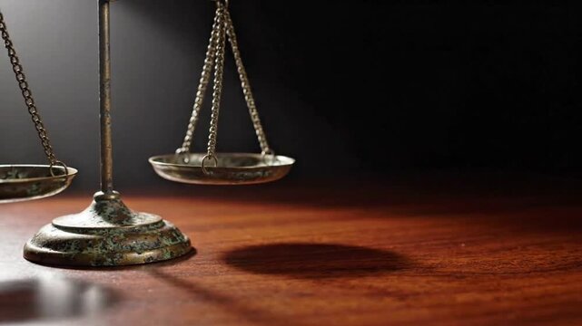 Bronze Balance Scale on Mahogany Counter 3D Animation