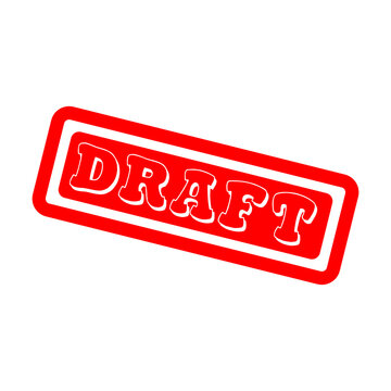 A bright red rectangular rubber stamp with the word draft written in white bold letters inside a frame