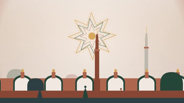 Minimalist Ramadan Kareem Motion Graphic Featuring Mosque Silhouettes And Glowing Star Symbol