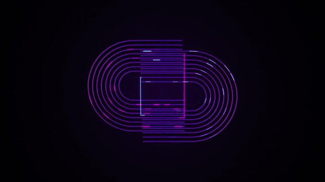 Neon Digital Circuit Animation with Pulsing Purple Lines on a Dark Cinematic Background Loop