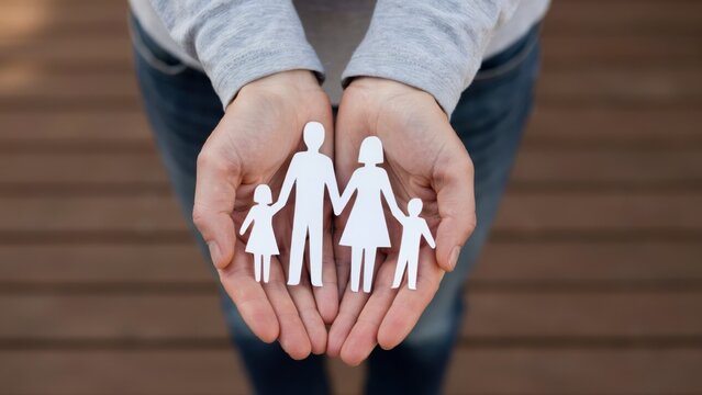 Hands holding a paper cutout of a family representing protection and care
