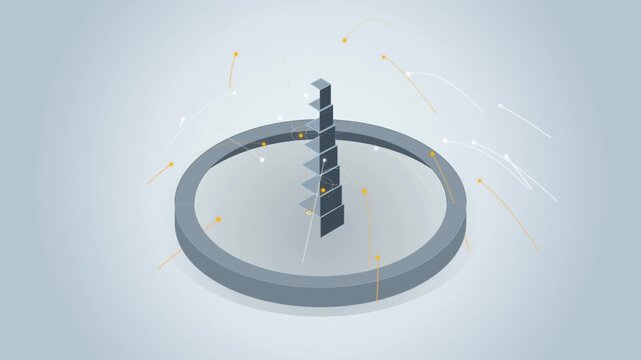 Abstract Motion Graphic Featuring A Stacked Geometric Column Surrounded By A Glowing Ring