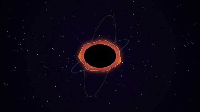 Black Hole Event Horizon Simulation with Glowing Neon Orbits and Floating Star Particles Motion