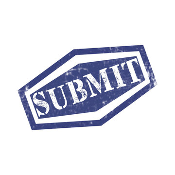 Blue grunge rubber stamp with the word submit inside a hexagon shape for office business document approval