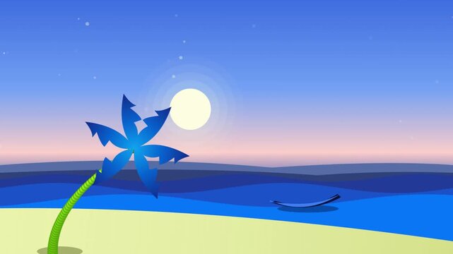 Minimalist Beach Scene and Sky Background Graphic Design Element on Purple Gridded Surface