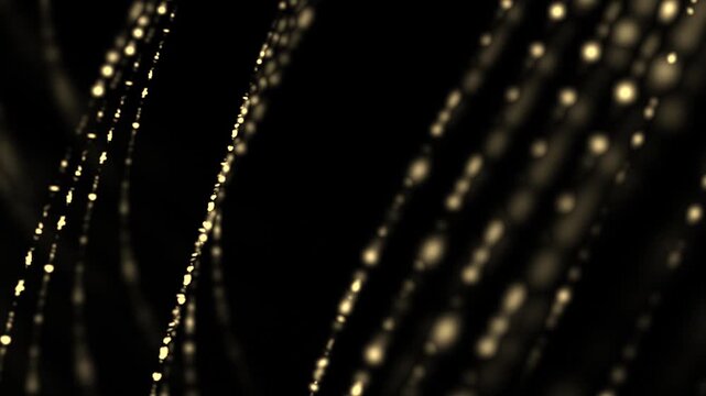 Gold Dust Waves. Particle gold dust flickering on black background. Gold Particles Moving Background. Particle from below. 4k abstract Footage background for text.