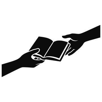 Two hands passing an open book to each other