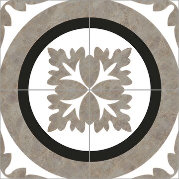 Vintage ceramic tile seamless pattern with marble texture and floral motif