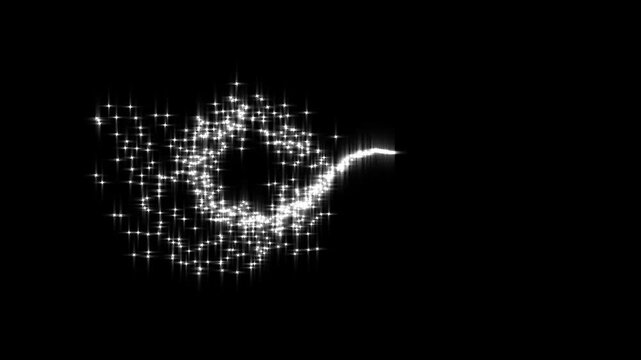 Luxury white glitter sparkles line trail with magic dust, pixie star particles, twinkling fairy  forming smooth light streaks and shimmering particle motion that creates a fantasy black screen in 4k