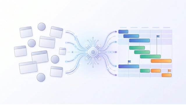 AI Scheduling Automation System Organizing Abstract Calendar Blocks into Gantt Chart Timeline