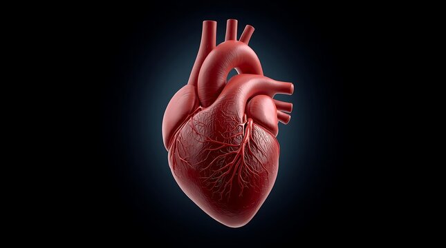 Anatomical human heart isolated on dark background.