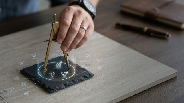 Person using pen to draw clock representing strategic focus in defining organizational pursuits and scope