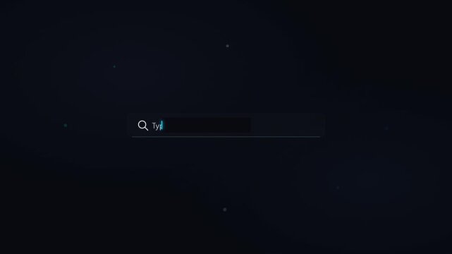 Minimalist digital search bar with blinking cursor on a dark blue background for technology and web concepts