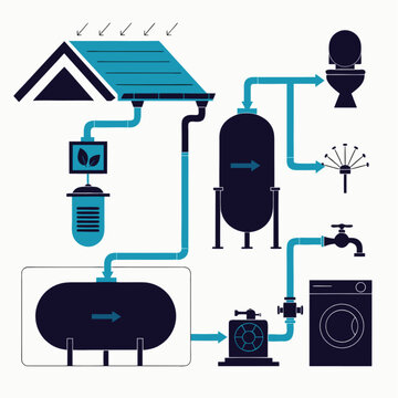 Rainwater harvesting diagram illustrates sustainable water recycling.