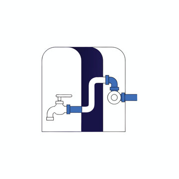 Water tap schematic diagram displays blue pipe connections and drainage trap.
