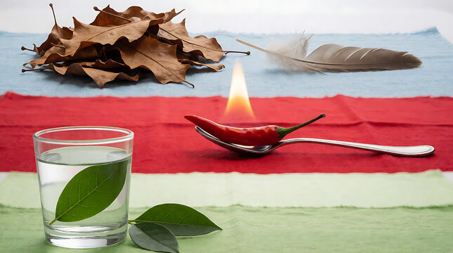 Three Ayurvedic doshas Vata Pitta Kapha concept with natural elements