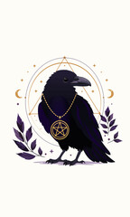 Obraz premium Black Raven with Pentagram мedallion