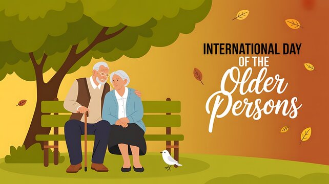 Elderly couple sitting on park bench in autumn