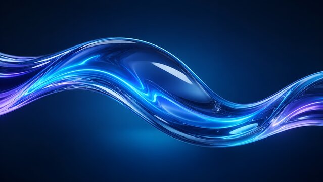 Dynamic Glowing Blue Liquid Glass Wave Ribbon Centered on Dark Background
