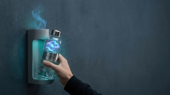 Individual removing premium spare water bottle from emergency holder to visualize stored energy for backup and preparedness