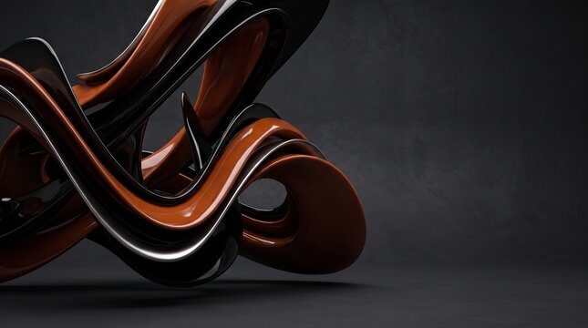 Abstract 3D Orange and Black Glossy Twisted Ribbons Background