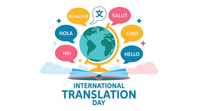 International translation day globe with speech bubbles