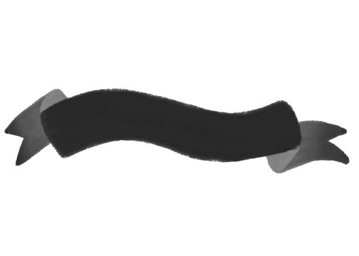 Hand drawn blank black ribbon banner illustration isolated on white background