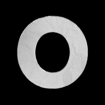 Capital letter O made of textured white paper isolated on black background