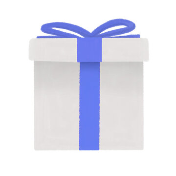 White gift box with blue ribbon bow illustration isolated on white background