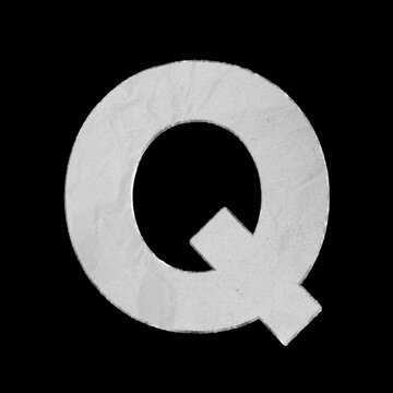 Capital letter Q made of textured white paper isolated on black background