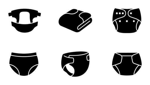 Baby Diaper Icons Set, Cloth Diaper Collection, Modern Baby Care Symbols, Infant Hygiene Vector Graphics