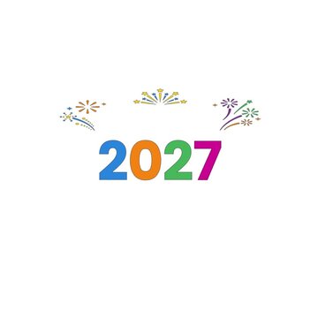 2027 fireworks text animation with colorful firework bursts, motion graphic for new year greeting, festival intro, holiday countdown and party video design.