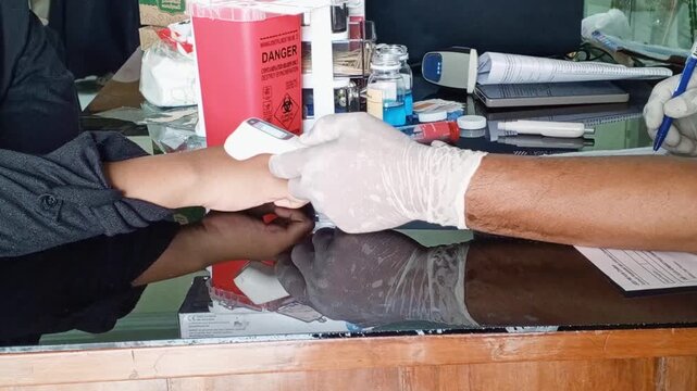 Checking body temperature using an infrared thermometer prior to blood donation aims to ensure that the prospective donor is in good health and that the donated blood is safe for the recipient.