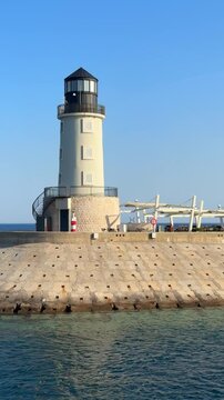 Lighthouse with a restaurant in Lustica Bay in winter time, Montenegro
