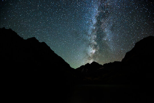 Maroon Bells mountains the milky way galaxy in the Colorado Rockies.