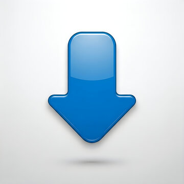 Blue down arrow button on white background with direction navigation download