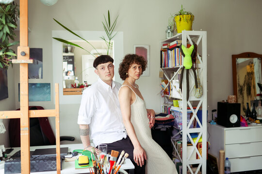 A couple is spending time in room