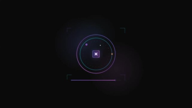 Glowing digital radar interface scanning orbiting planets in a futuristic dark motion video animation for scientific data display projects today