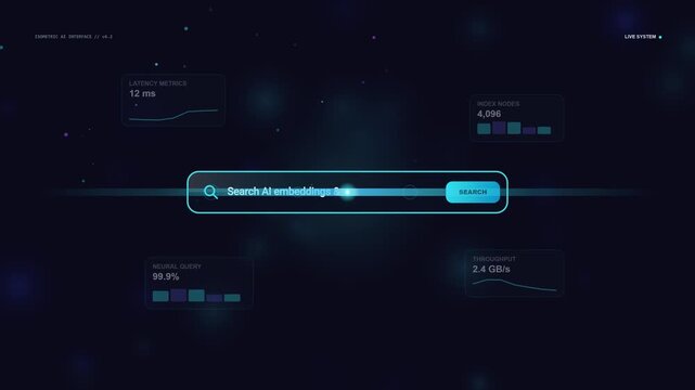 Digital search bar and data dashboard visualization for a futuristic Halloween technology interface with glowing elements and metrics