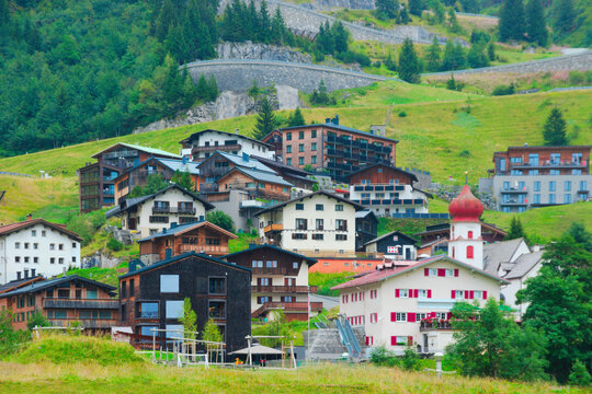 The Alpine hamlet of Cinuos-chel, in the municipality of S-chanf. Engadine Valley, Canton of Graub&uuml;nden, Switzerland.