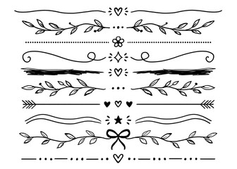 Hand drawn decorative text dividers set isolated on transparent background © Blue bird