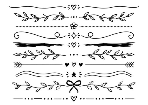 Hand drawn decorative text dividers set isolated on transparent background